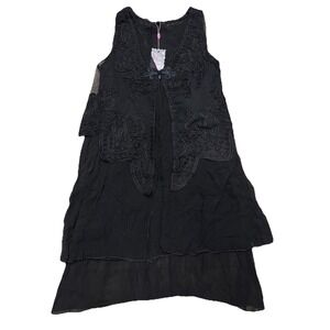Pretty Angel Dress S Black Silk Blend‎ 2pc Layered Crochet Vest Fairy Grunge NEW